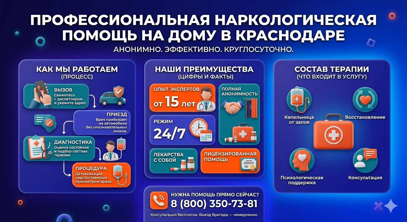 Инфографика о принципах лечения алкоголизма на дому в Таловой: этапы вызова нарколога, преимущества анонимной детоксикации и состав медицинской помощи.